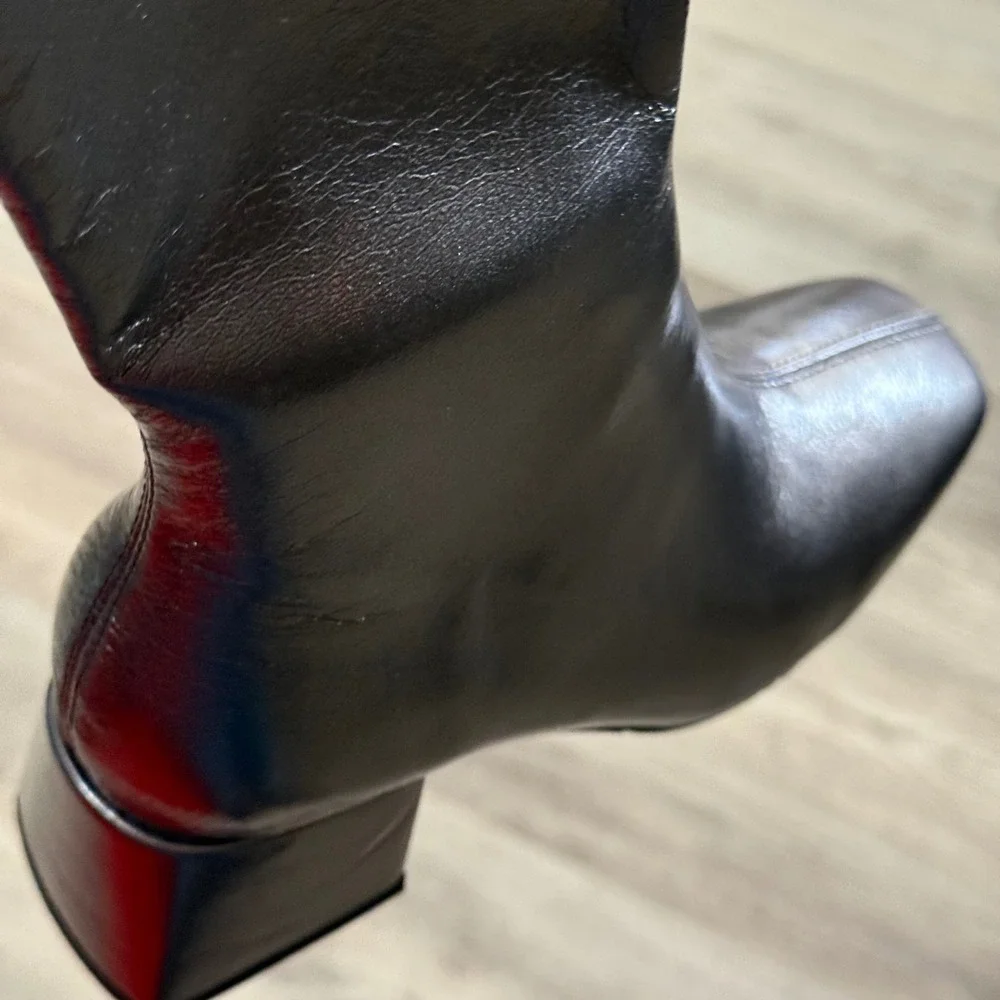 Muccute Gunmetal‎ Metallic Over The Knee Square Toe Block Heel Boots B111 7.5
